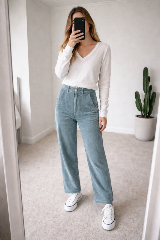 Pantalon wide leg cropped en velours côtelé T.34