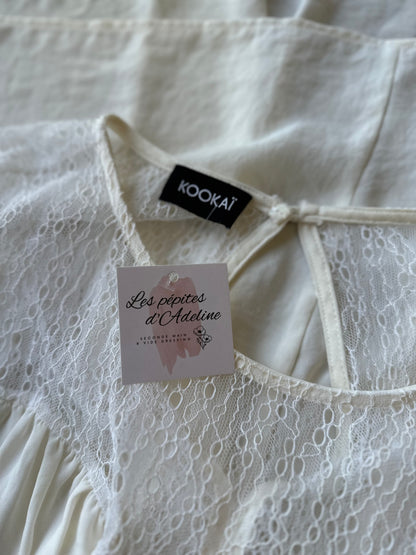 Blouse bohème évasée en dentelle crème, T.34