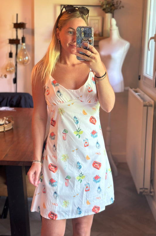 Robe courte blanche imprimée fruits & boissons T.36