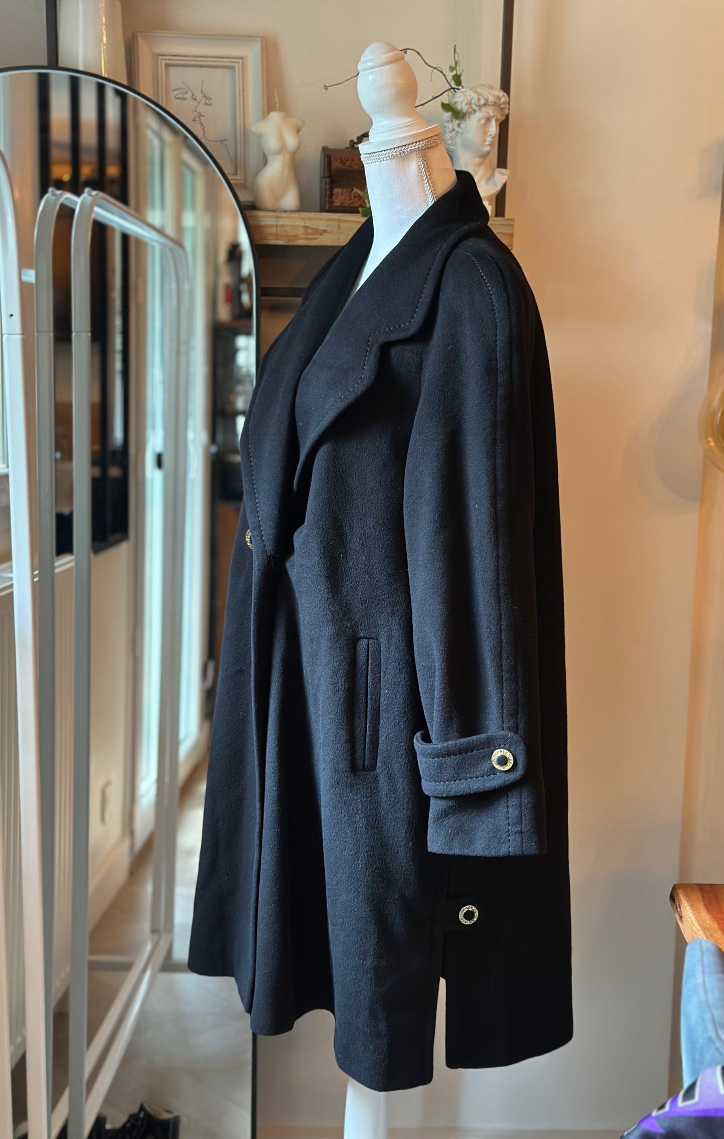 Manteau long laine et cachemire noir vintage T.38 oversize