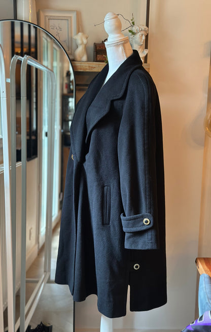 Manteau long laine et cachemire noir vintage T.38 oversize