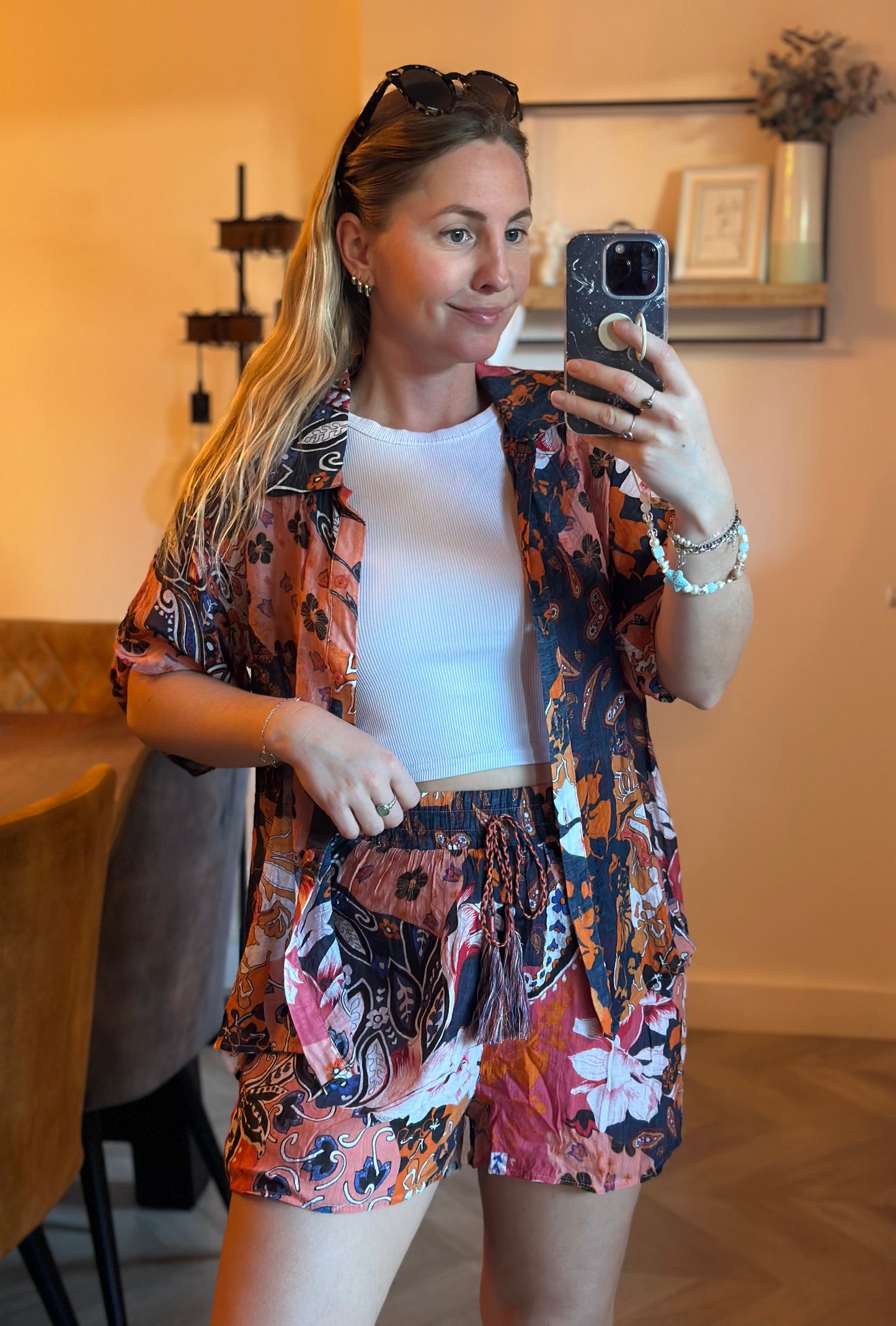Ensemble chemise short imprimé patchwork bohème T.36/38