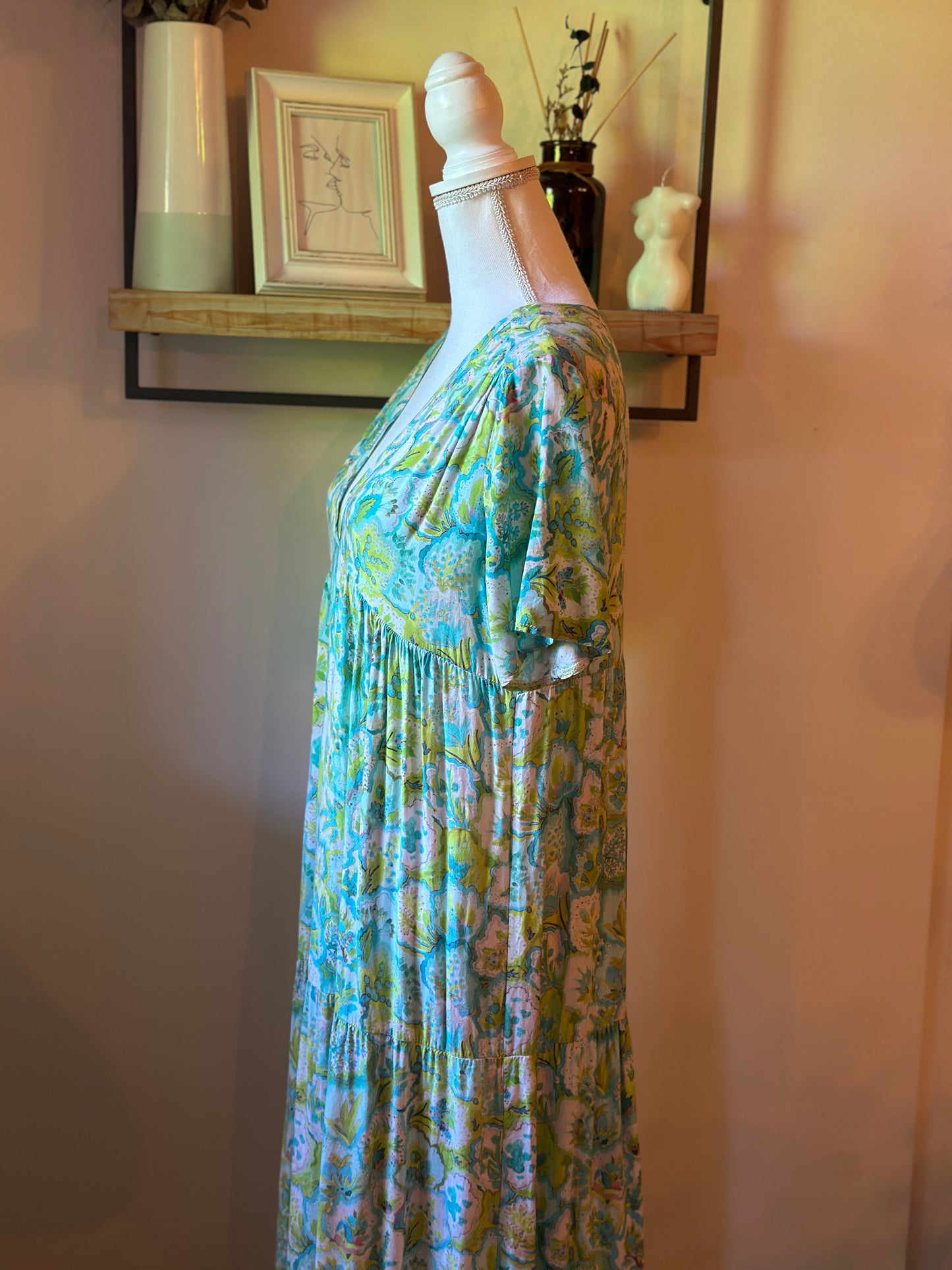 Robe longue fluide imprimé pastel T.U 38/42
