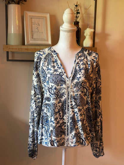 Blouse imprimé cachemire bleu viscose T.40