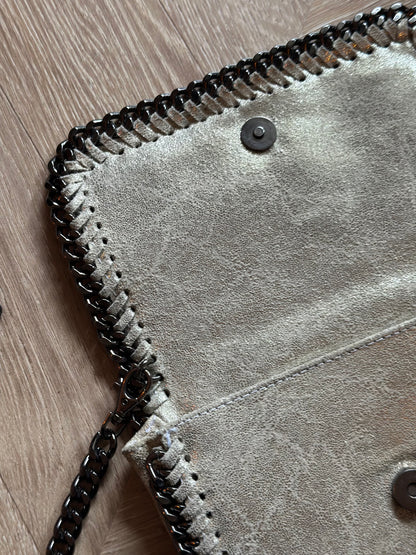 Sac bandoulière cuir métallisé doré chaîne Made in Italy – 21x14 cm