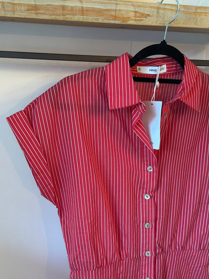 Robe chemise rayée rouge coton lyocell T.34 neuf avec étiquette