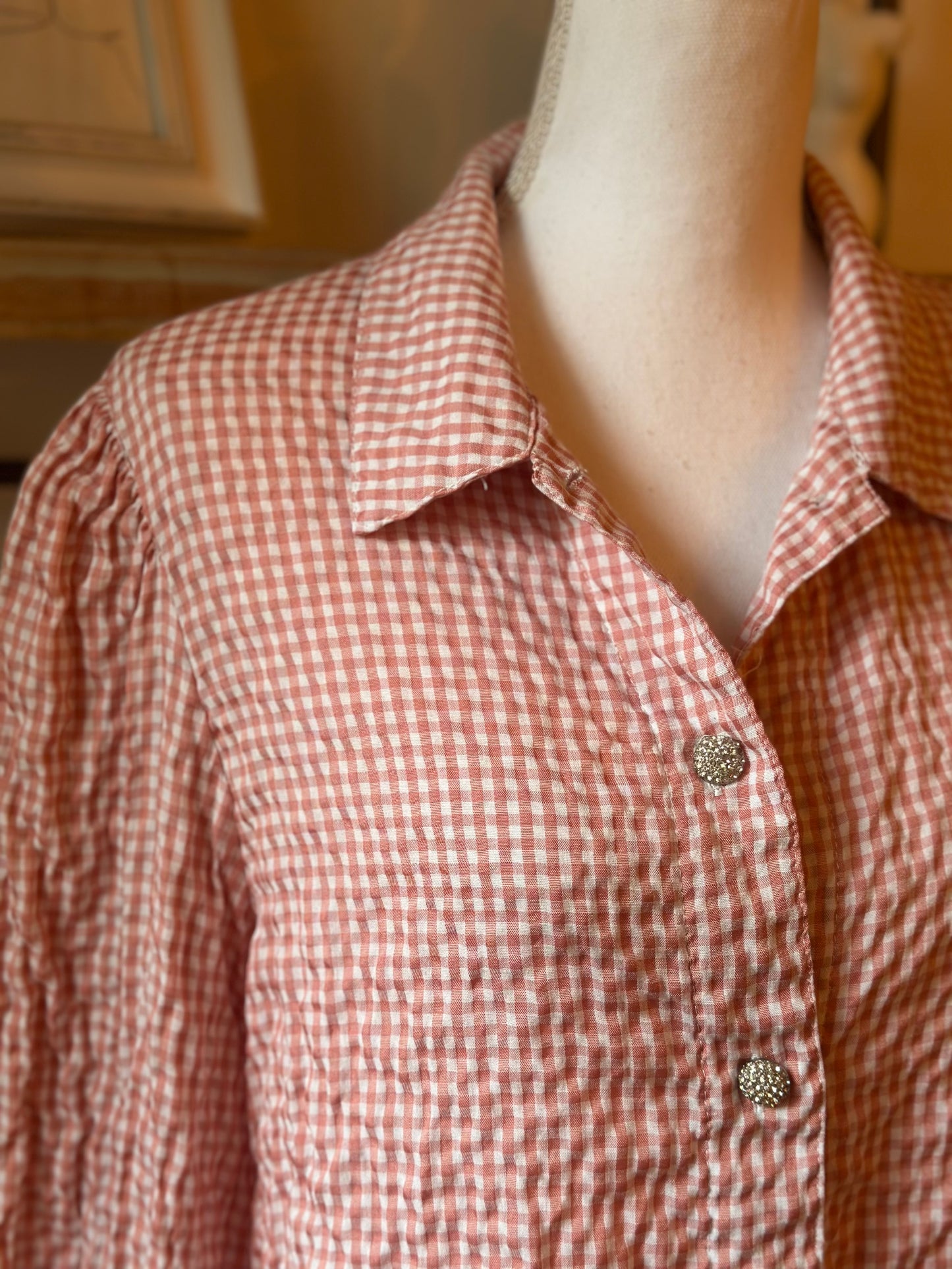 Chemise vichy rose coton fluide oversize T.34/36/38
