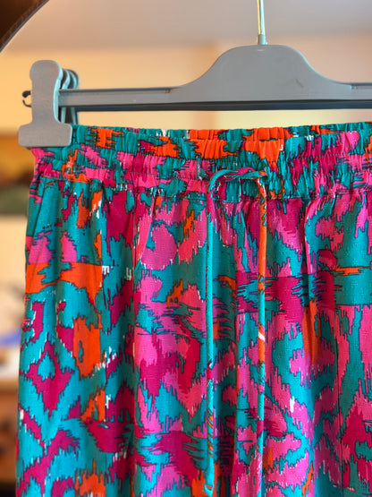 Pantalon fluide large imprimé rose et turquoise T.34 neuf