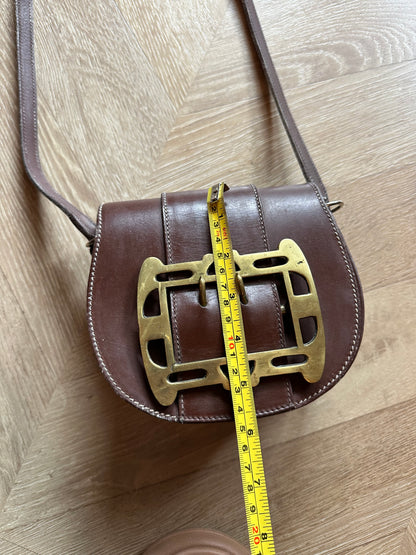 Sac bandoulière cuir marron vintage boucle métal – Made in France