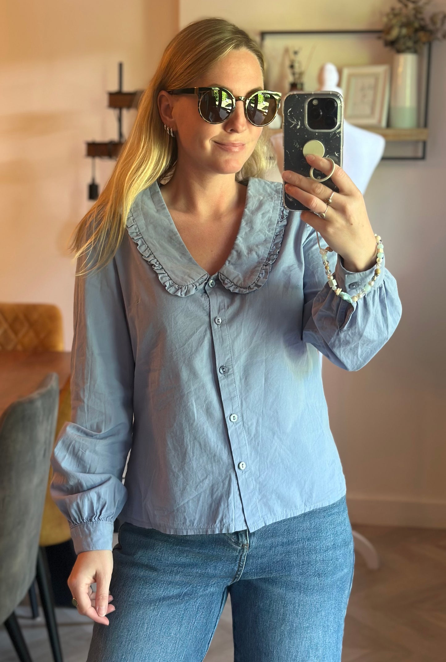 Chemise bleu ciel à col Claudine T.36