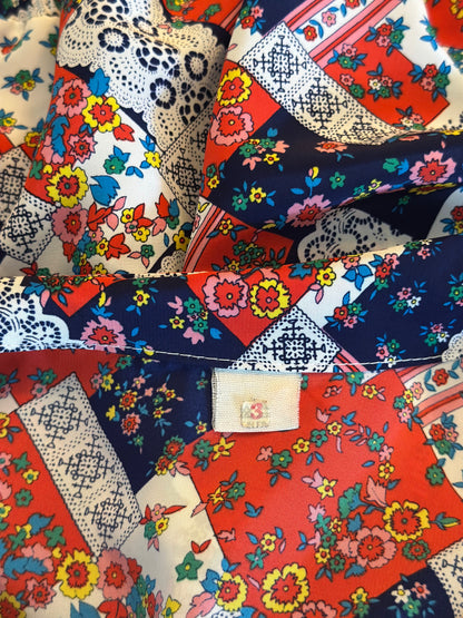 Chemise vintage imprimé patchwork fleuri made in France T.U
