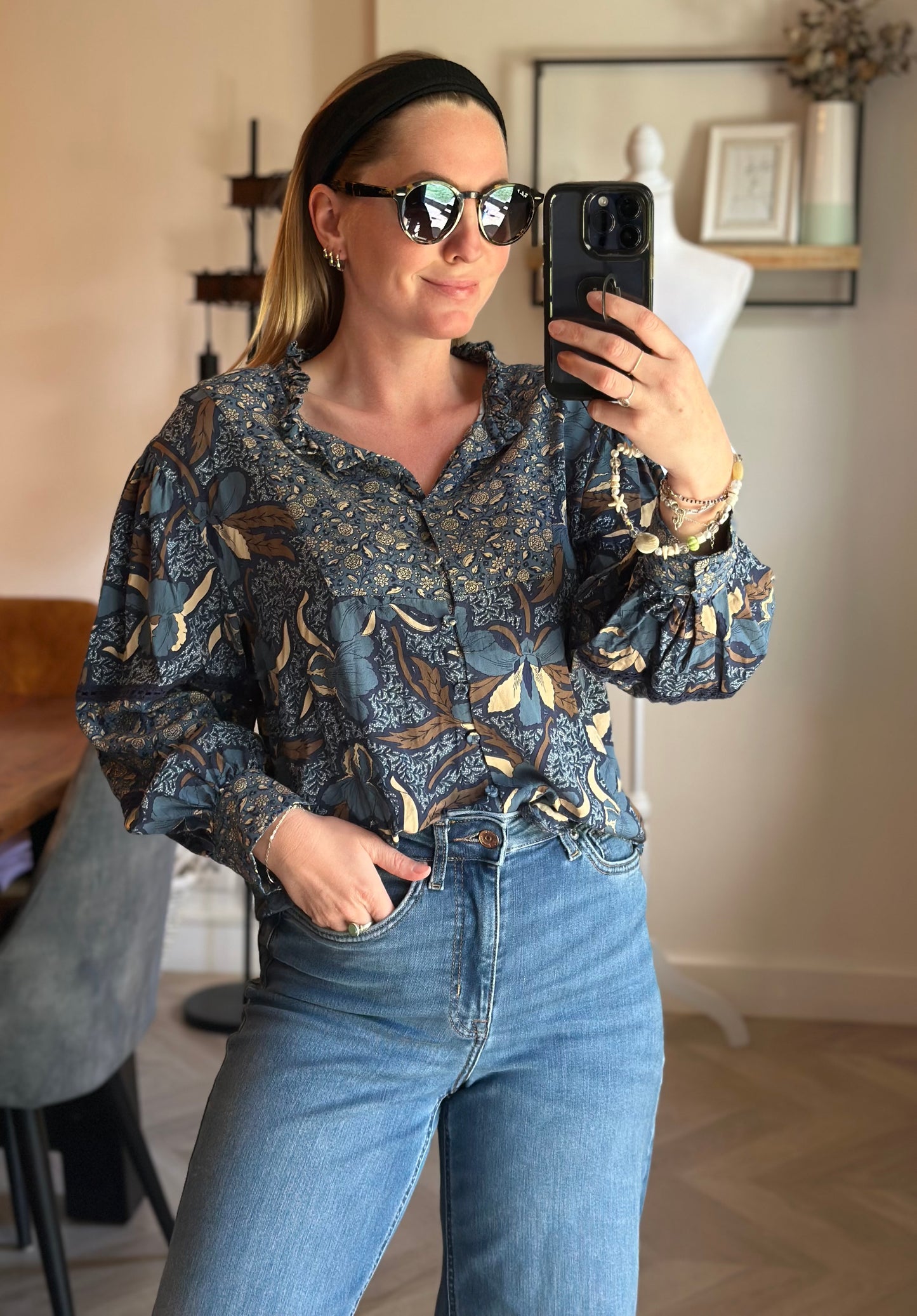 Blouse imprimé floral bleu Monoprix T.34