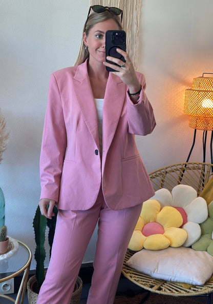 Ensemble de tailleur deux pièces blazer + pantalon rose clair T.38/40