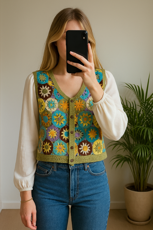 Cardigan crochet vert multicolore neuf T.36