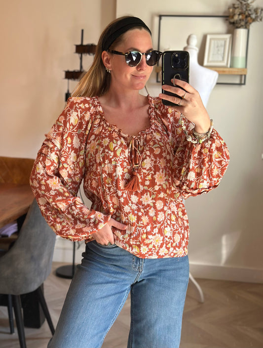 Blouse imprimé fleuri viscose manches longues boho T.36