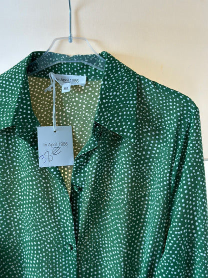 Robe fluide à volants verte à pois blancs T.38/40