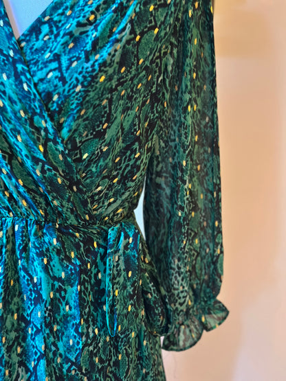 Robe portefeuille imprimé léopard vert T.36/38