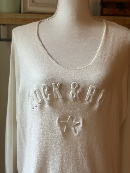 Pull blanc “Rock & Roll” en viscose Made in Italy T.U