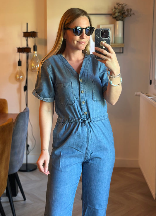 Combinaison denim bleu coton style casual chic T.34