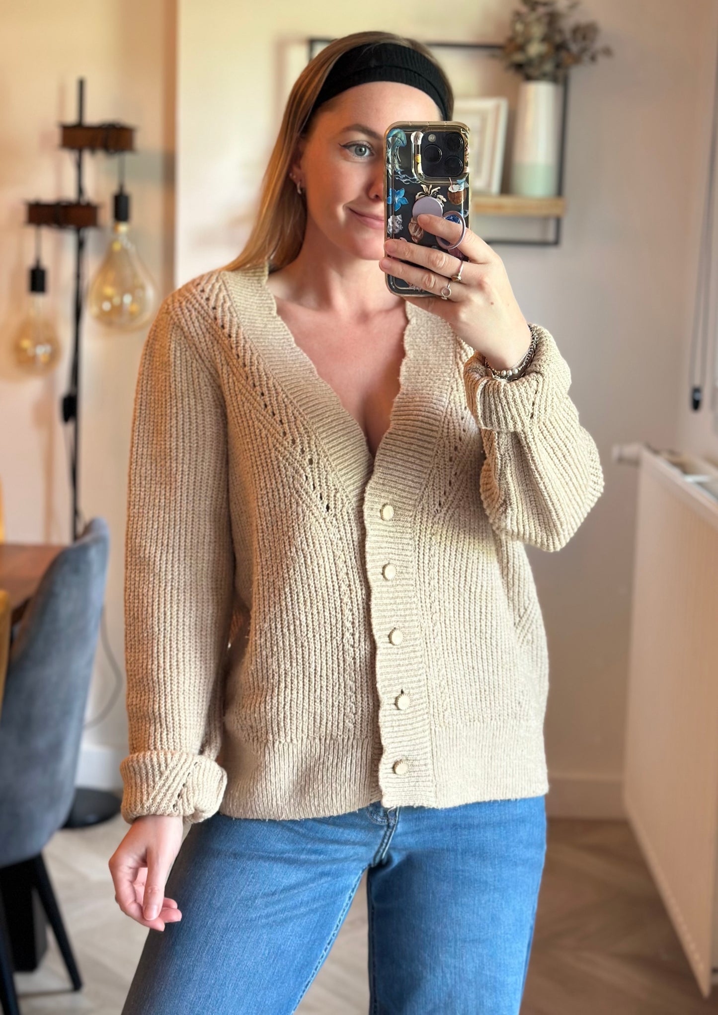 Cardigan beige maille T.40