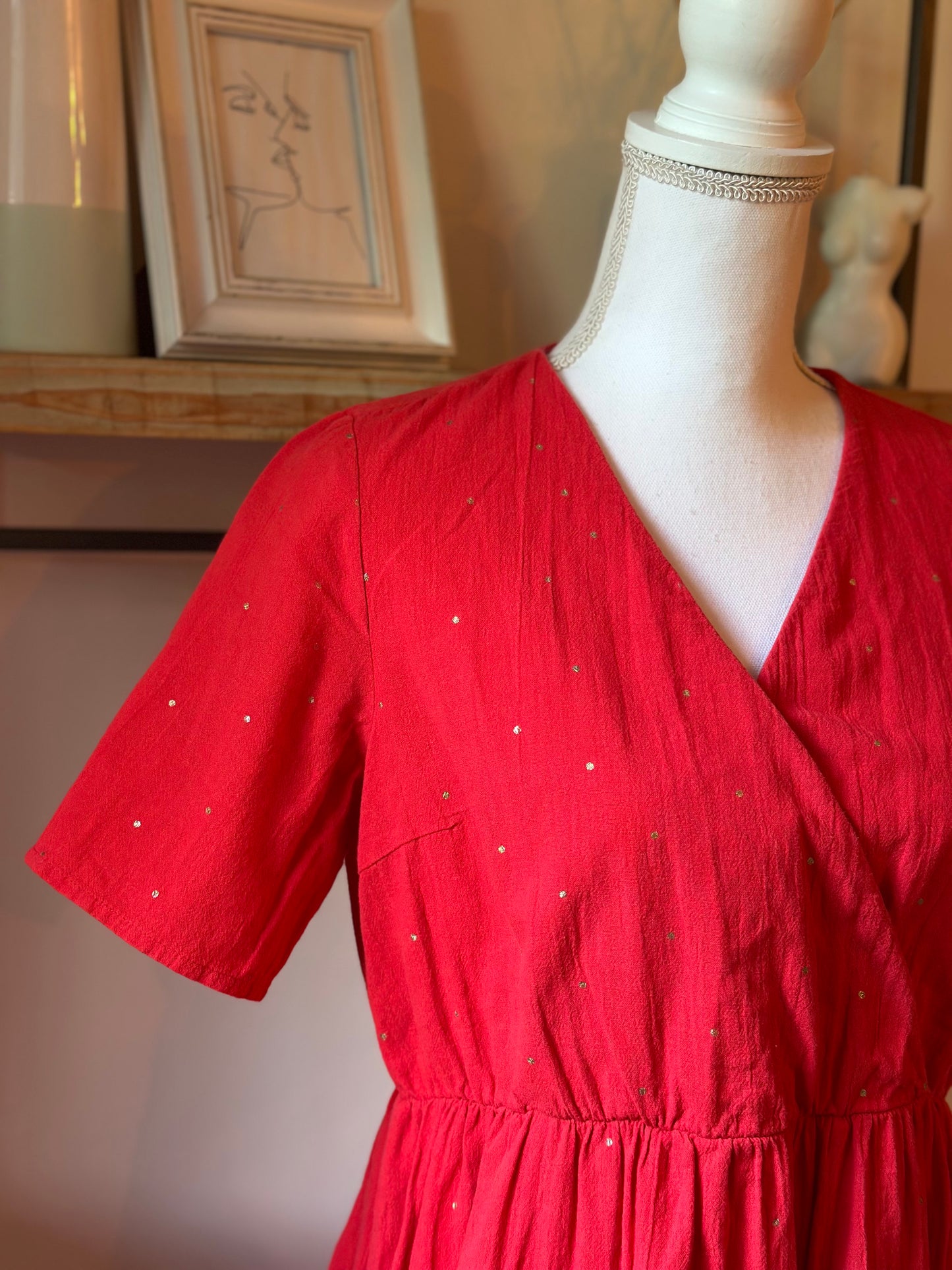 Robe rouge bohème en coton T.38