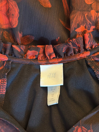 Robe fluide fleurie noir & rouge T.38