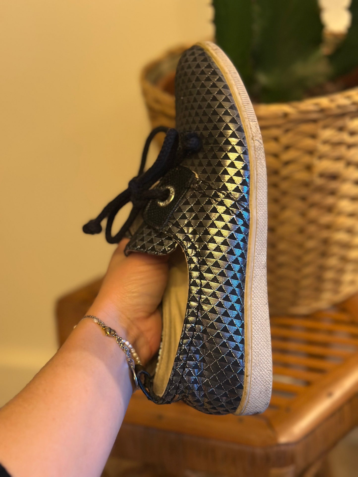 Derbies imprimé géométrique noir argenté P.37