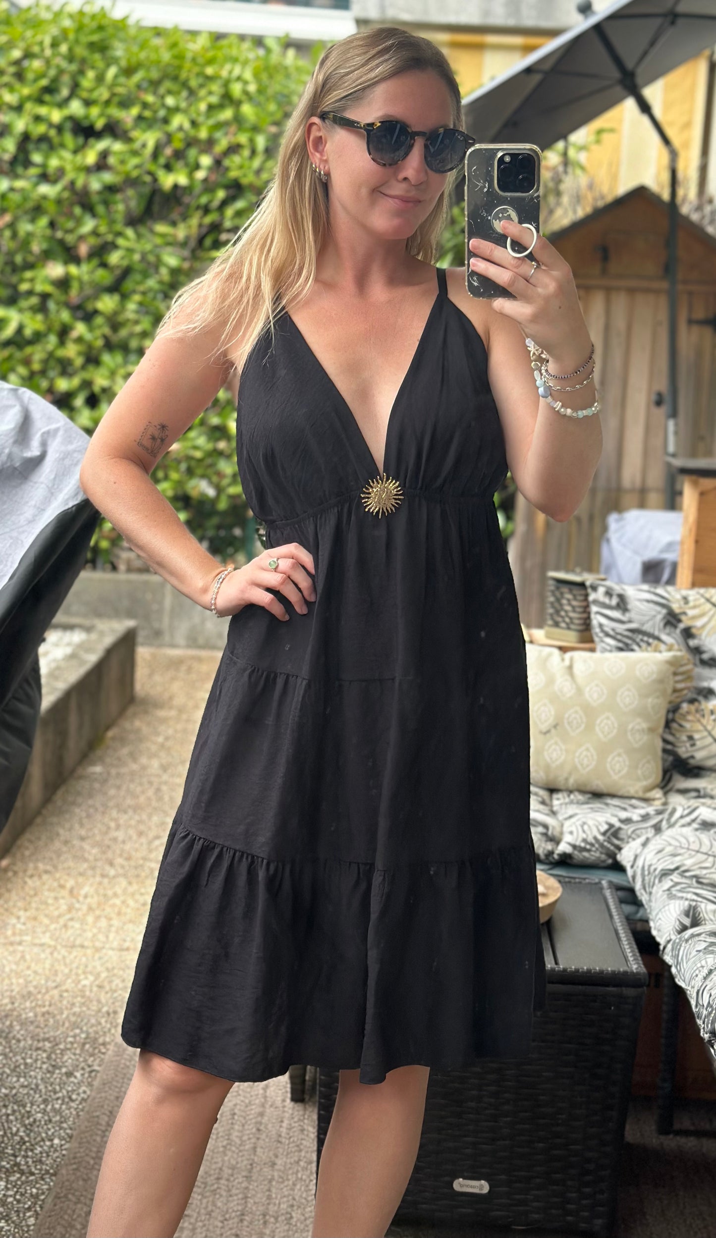 Robe à bretelles Made in Italy noire en viscose T.U