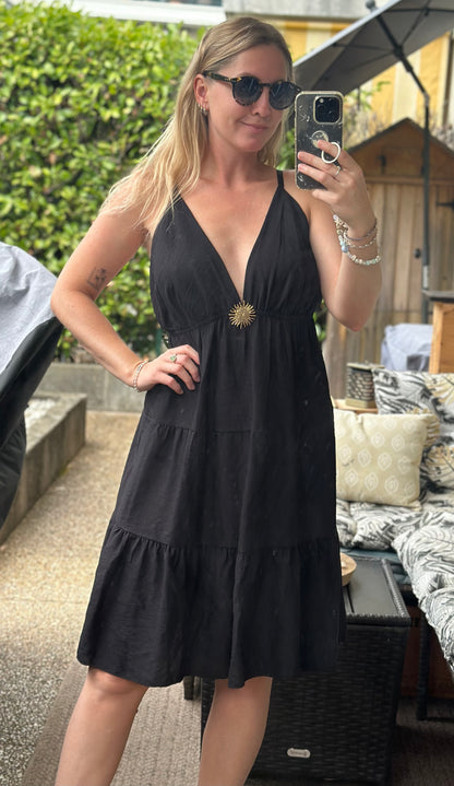 Robe à bretelles Made in Italy noire en viscose T.U