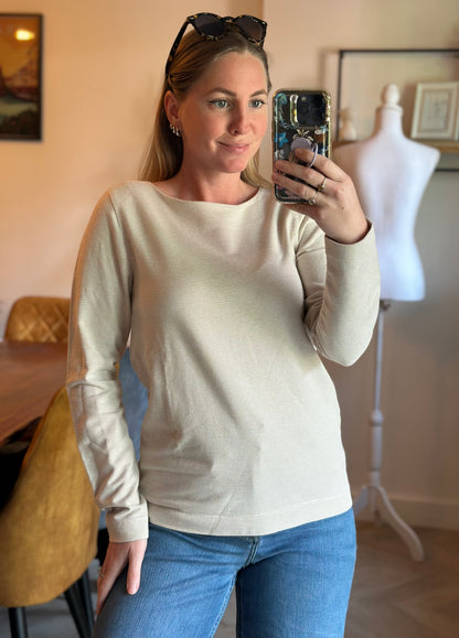 Pull fin blanc crème à rayures lurex doré T.36