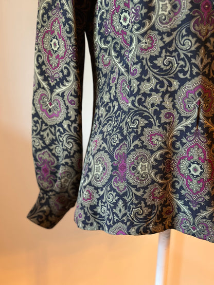 Blouse portefeuille vintage motif cachemire 100% soie T.38