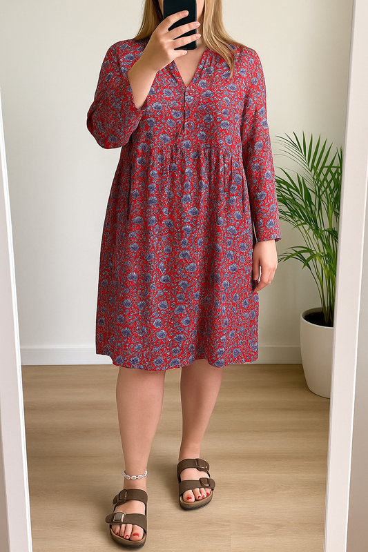 Robe fluide imprimé fleuri rouge et bleu T.42
