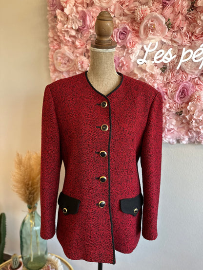 Veste élégante en laine à motifs façon tweed rouge T.40