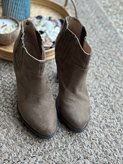 Bottines talon épais daim marron P.37