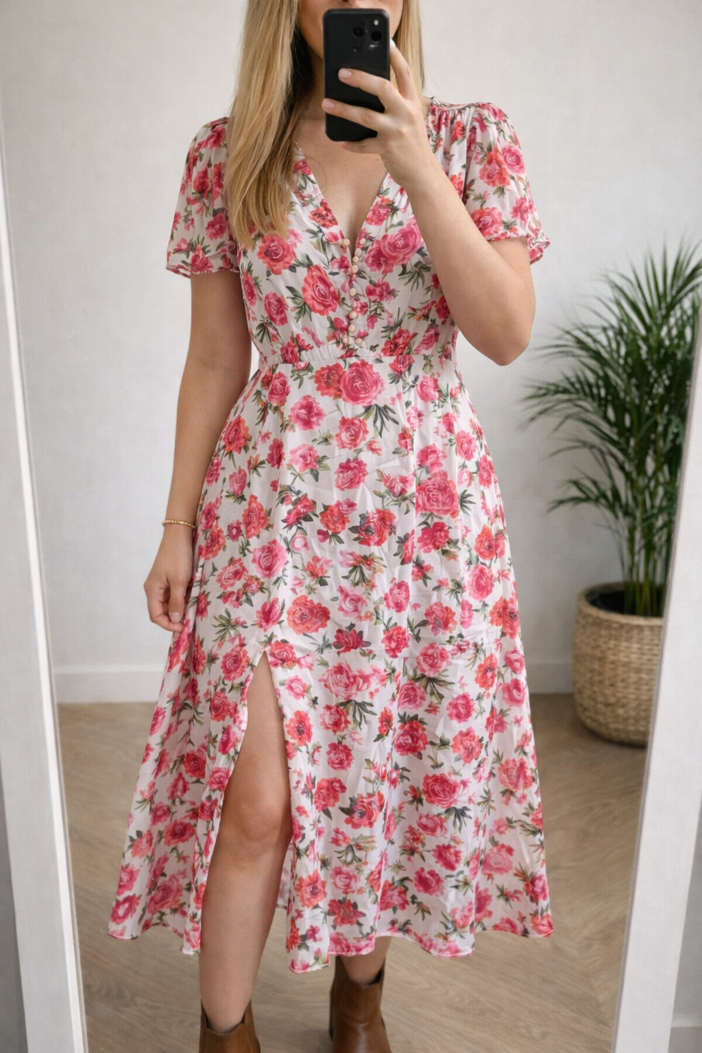 Robe longue fleurie à fils lurex T.38