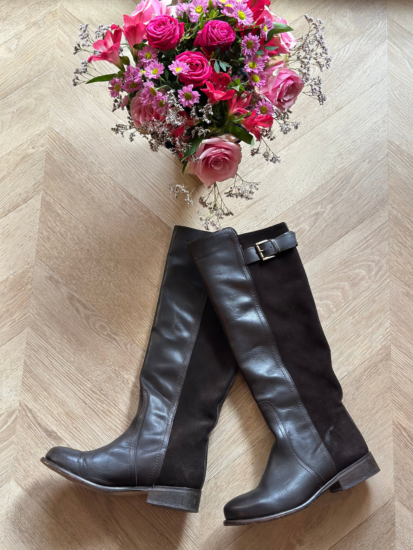 Bottes cavalières bi-matière cuir marron P.37