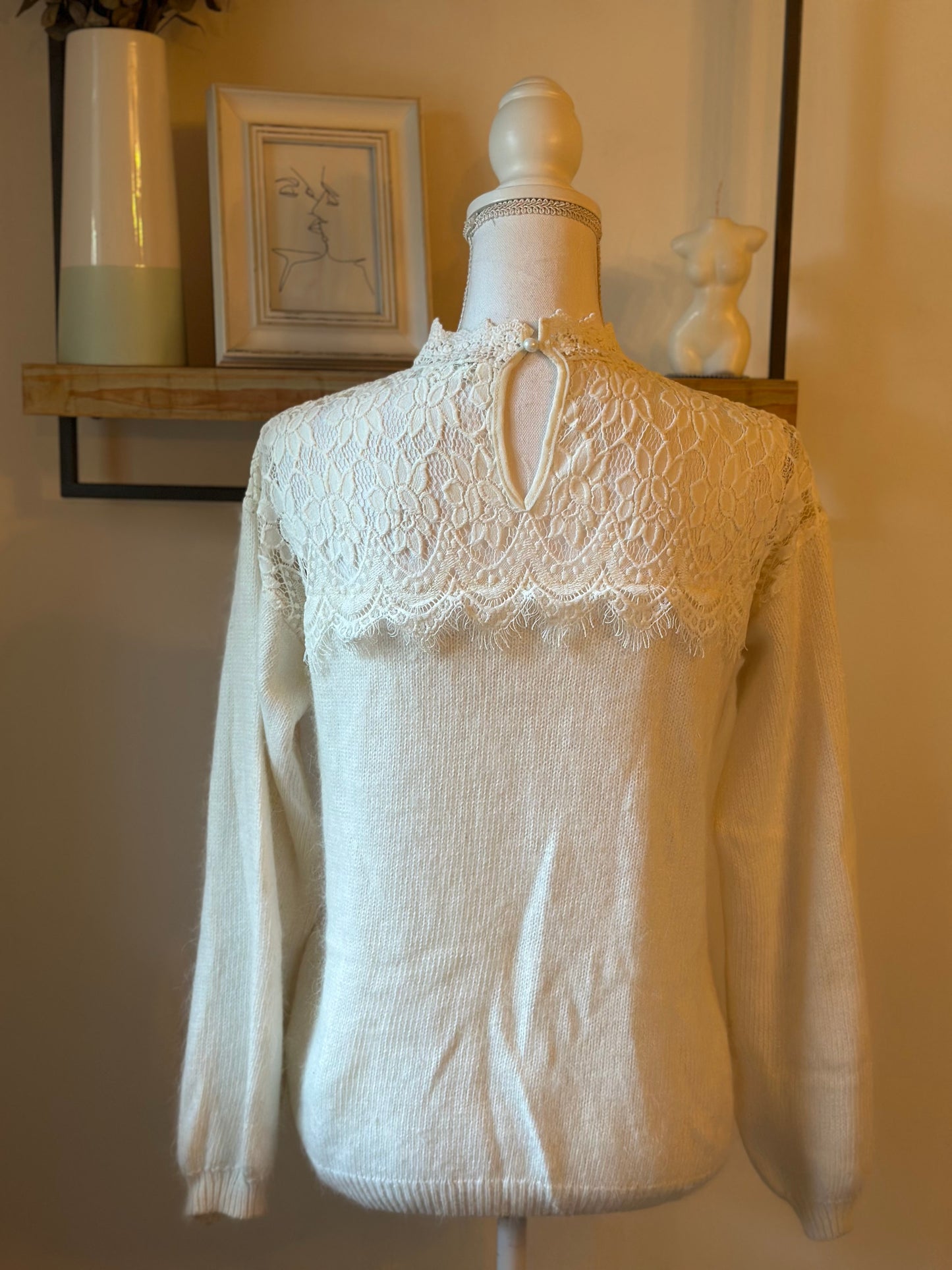 Pull écru dentelle col victorien angora T.40
