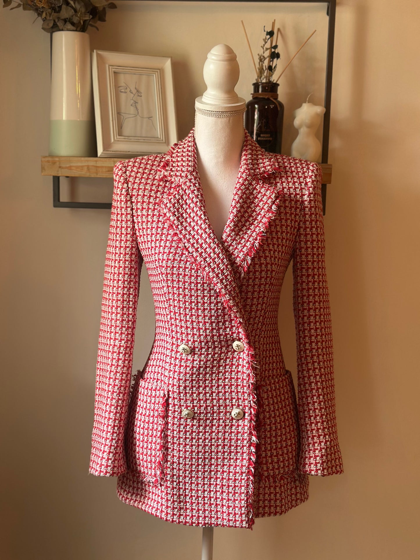Blazer tweed rouge et blanc T.36