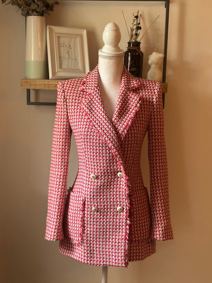 Blazer tweed rouge et blanc T.36