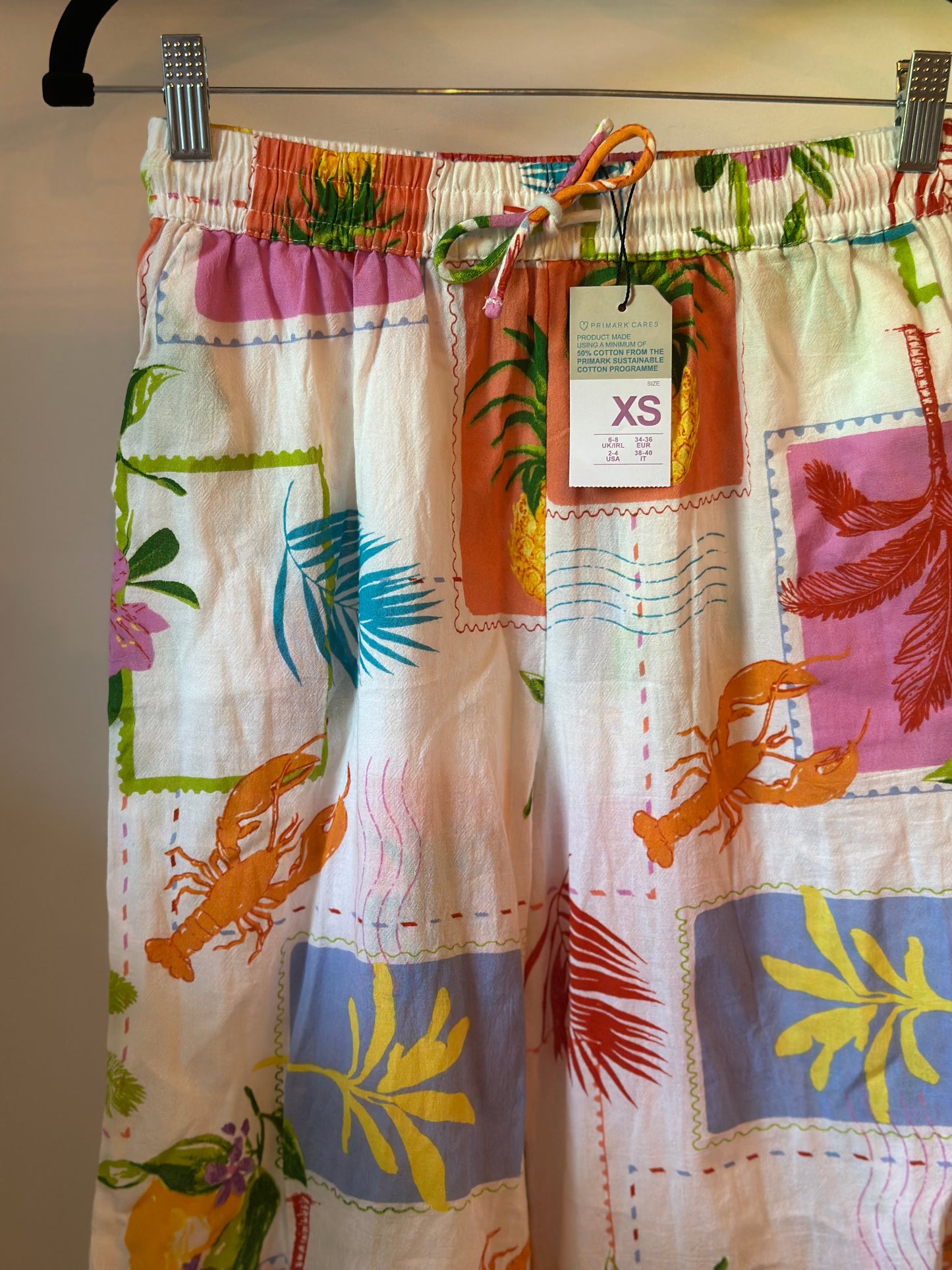 Pantalon large imprimé tropical, Neuf T.34/36