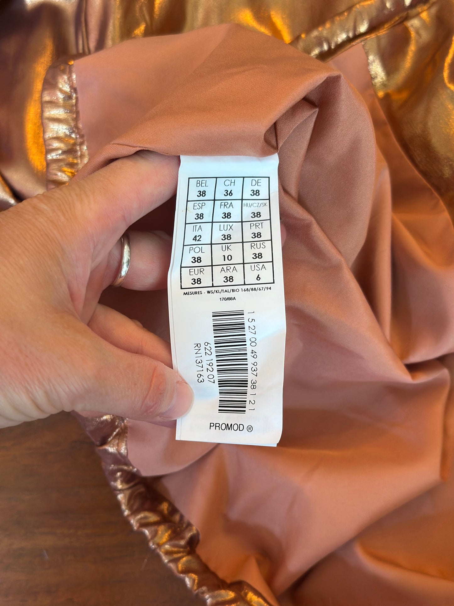 Veste bomber cuivre doré T.38