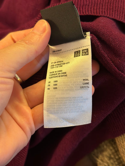Pull col V uni bordeaux en laine T.38