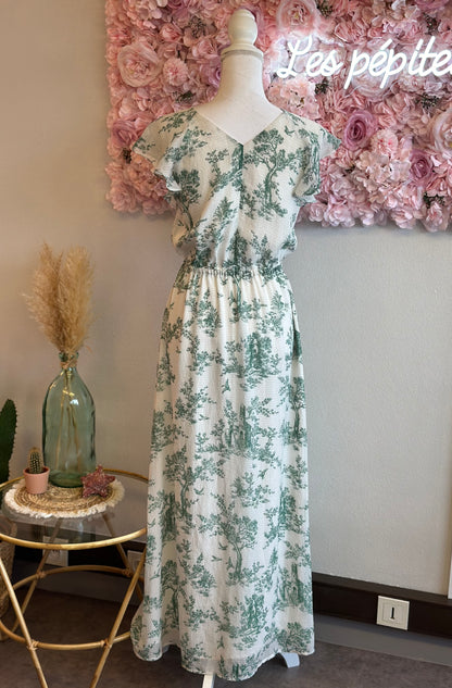 Robe longue à imprimé vert fleuri, T.36