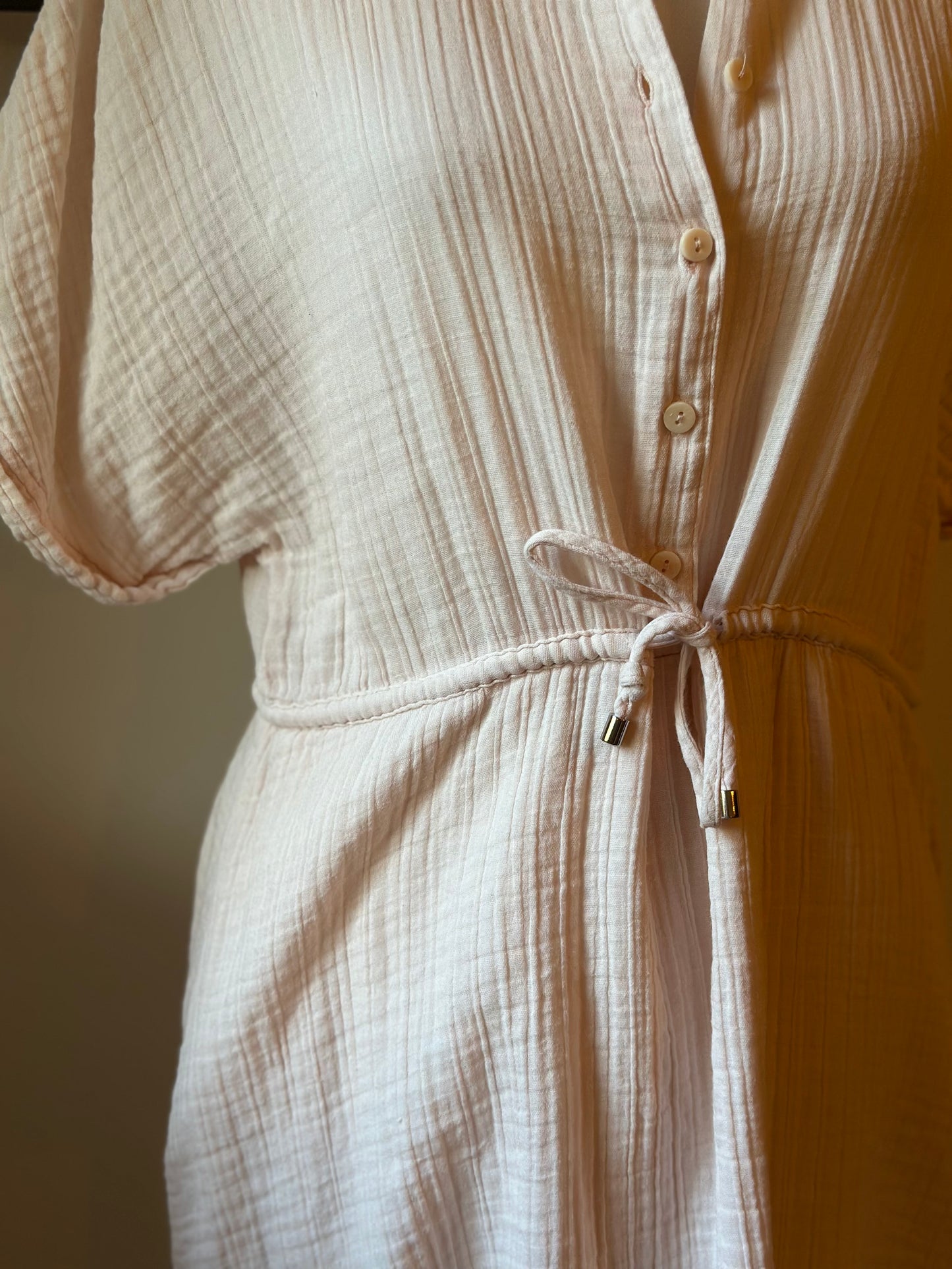 Robe gaze de coton blanc rosé T.38