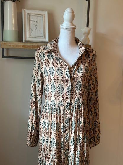 Robe longue imprimé feuillage en coton T.38