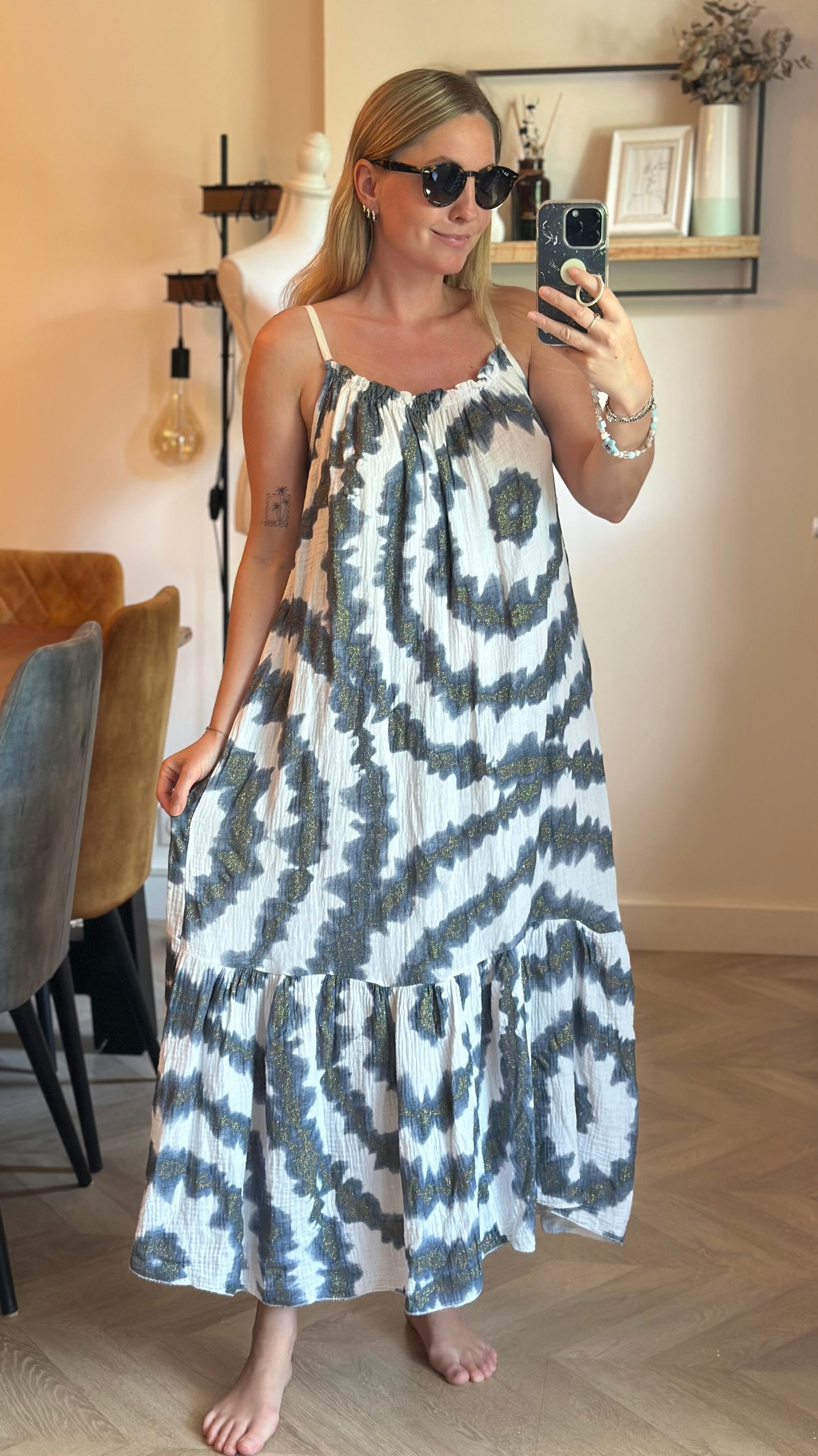 Robe longue imprimé tie and dye en gaze de coton T.U
