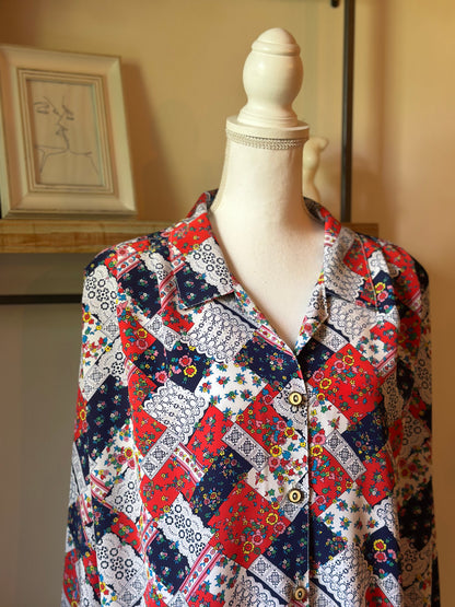 Chemise vintage imprimé patchwork fleuri made in France T.U