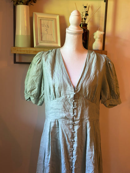 Robe midi en lin vert sauge T.42