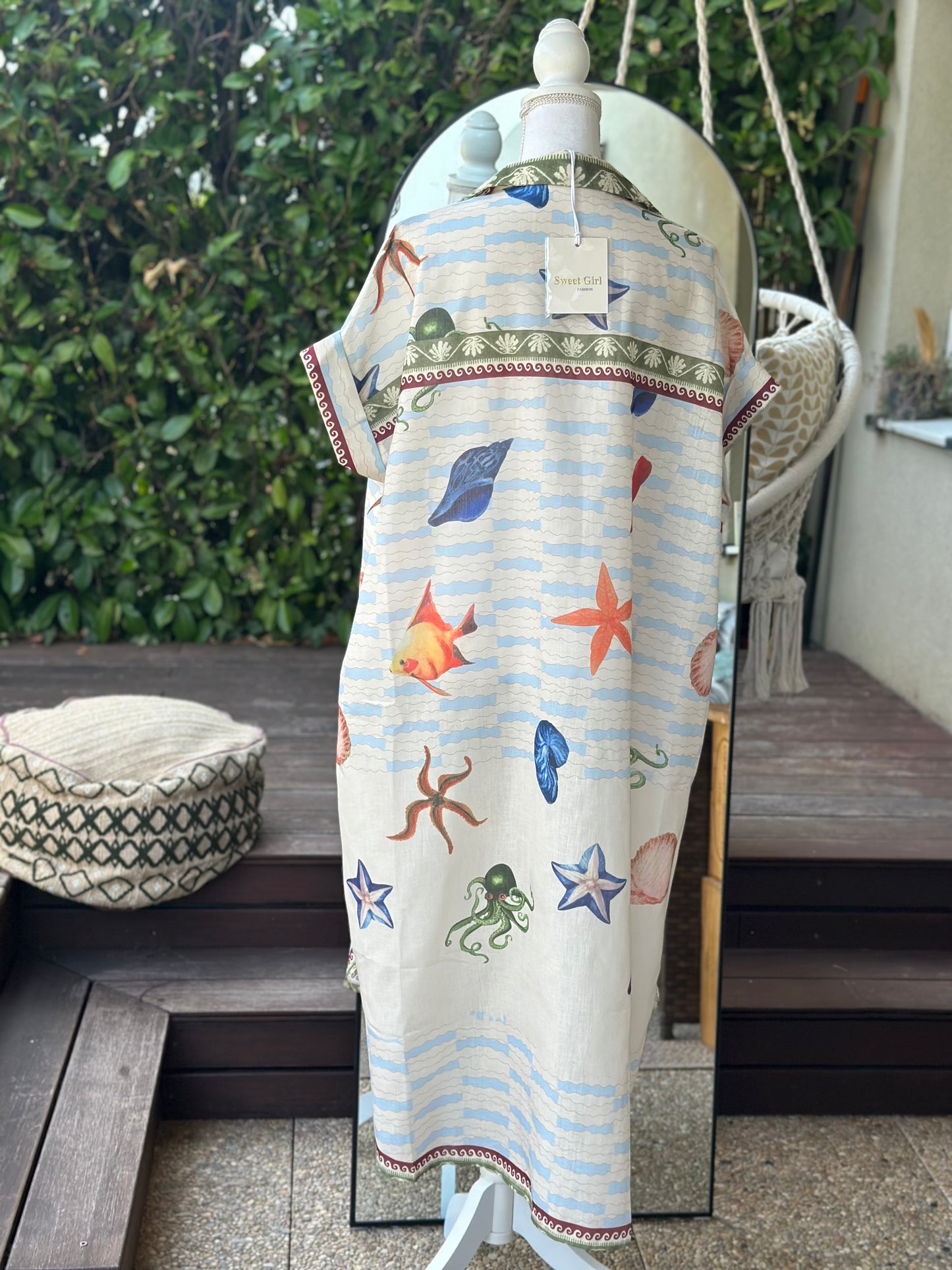 Robe chemise imprimé bord de mer oversize T.U 38 au 52 neuf