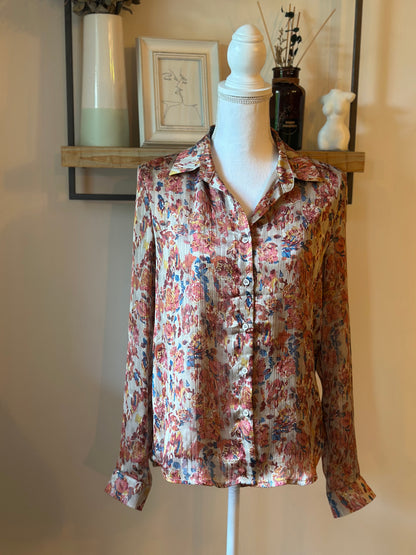 Chemise fluide fleurie beige irisée T.36